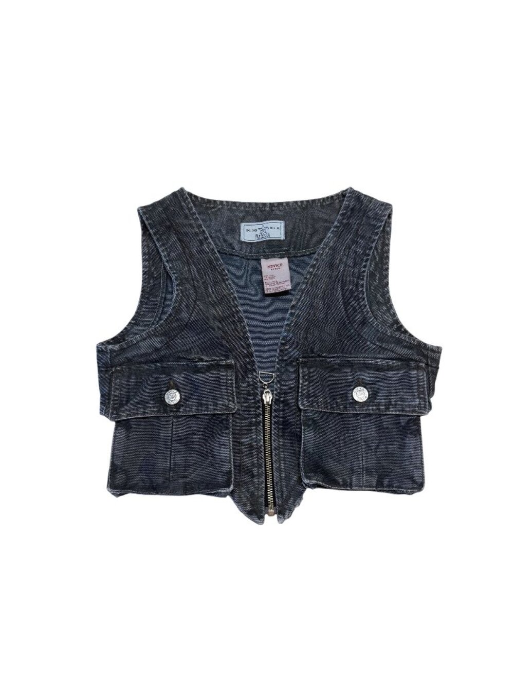 Revice Oakland Blackout Denim Cropped Cargo Vest Women's Size X-Small XS